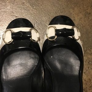 Black /White patent leather and suede Gucci shoes